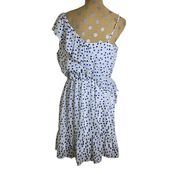 Lilly Pulitzer Madelina Dress Large Bennet Blue Polka Dot Ruffle Summer Flirty - Picture 5 of 16